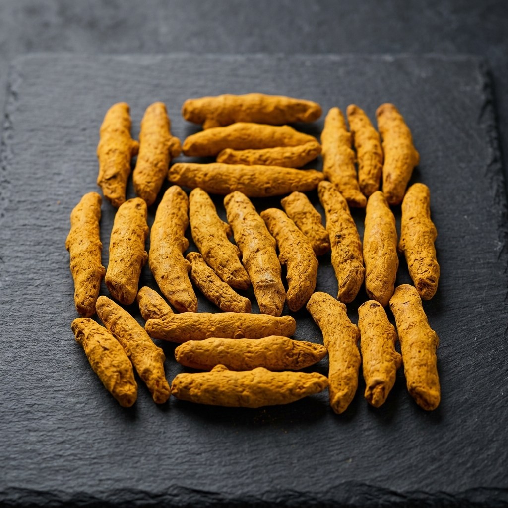 Whole dried golden turmeric fingers from the Erode market